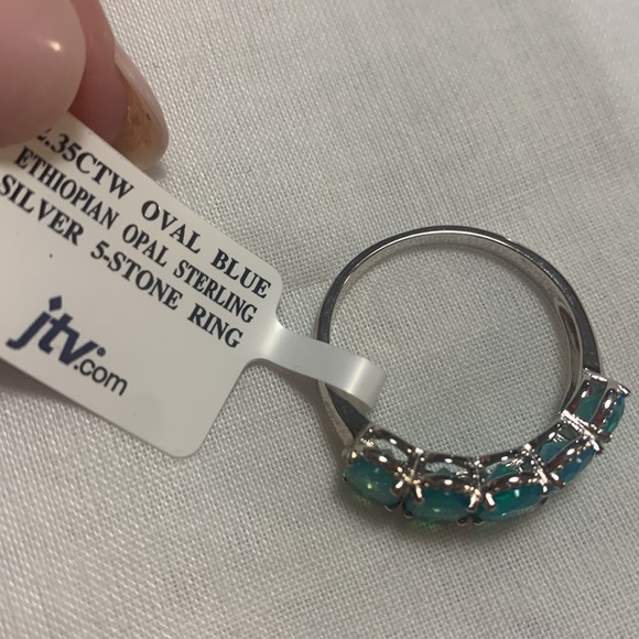 NWT JTV 2.35CTW OVAL BLUE ETHIOPIAN OPAL 5-STONE RING - Picture 5 of 5